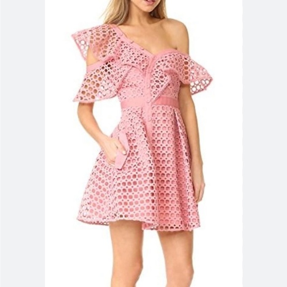 Gorgeous pink crochet lace designer one shoulder mini dress. Very high quality - Picture 15 of 16